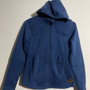 Women’s Eddie Bauer Navy Quilted Trim Zip Up Fleece Sweater Hoodie: Size XS